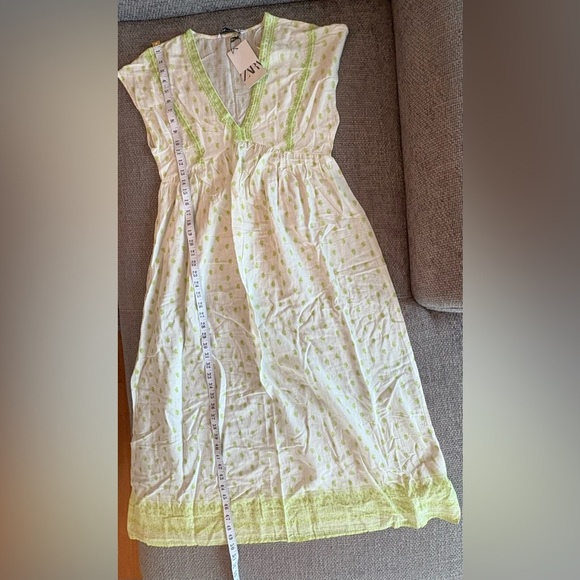 Zara White Green Embroidered Tunic Midi Dress – Size XS brand new - Picture 13 of 16